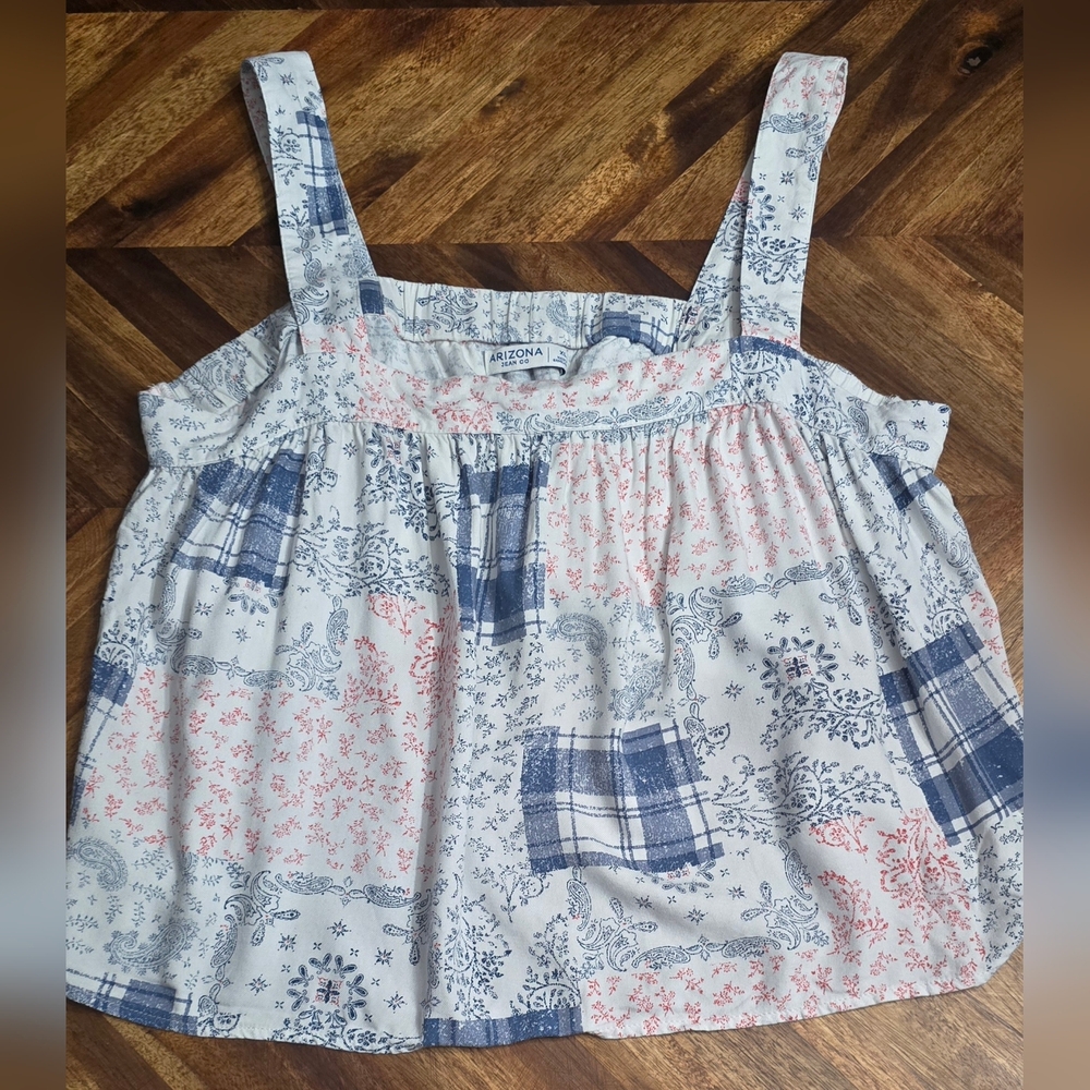 Arizona Blue and Pink Patchwork/Paisley Cropped Tank Top Size XI